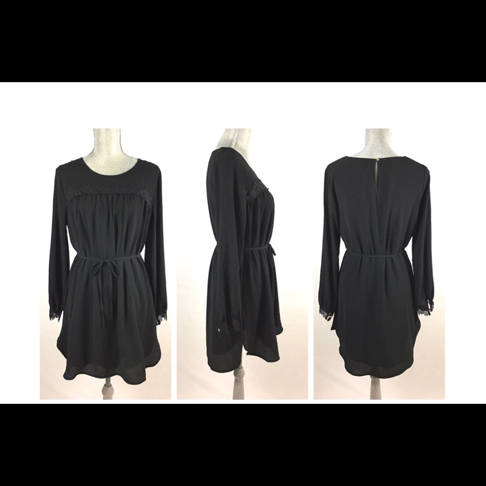 A New Day Dress Black Sheer Lining Lace Cuff XS